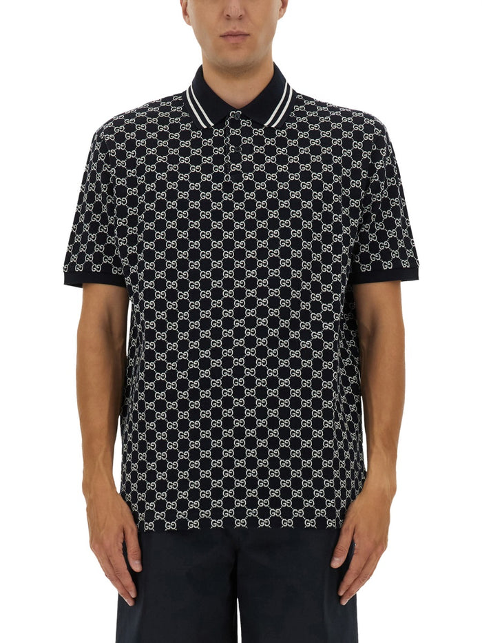 Gucci Gg Jacquard Cotton Pique Polo Shirt