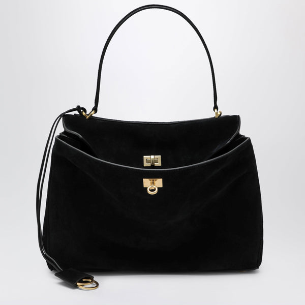 Balenciaga Medium Rodeo Bag In Suede Calfskin, Black
