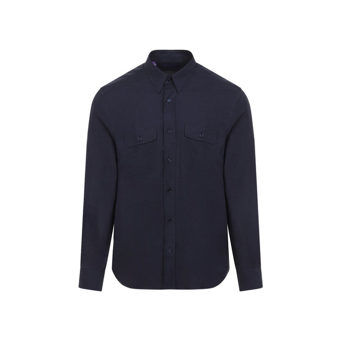 Ralph Lauren Purple Label Blue Sport Silk And Linen Shirt