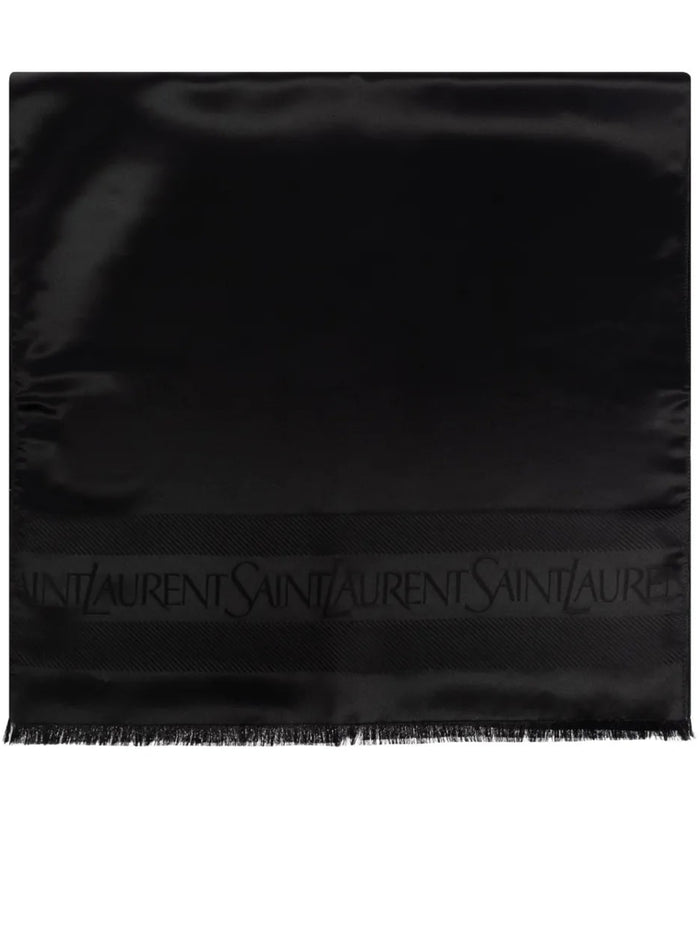 Saint Laurent Black Silk Satin Scarf