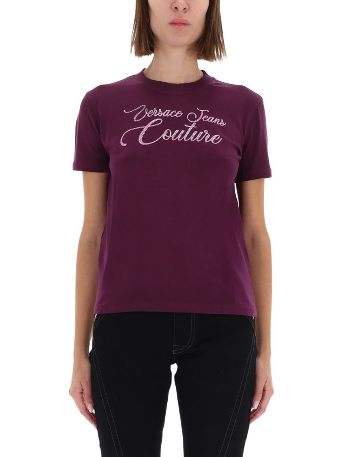 Versace Jeans Couture Tshirt With Logo And Rhinestones