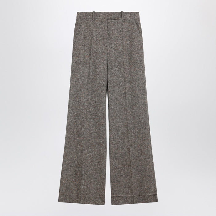 Valentino Ivory/Brown Patterned Wool Trousers