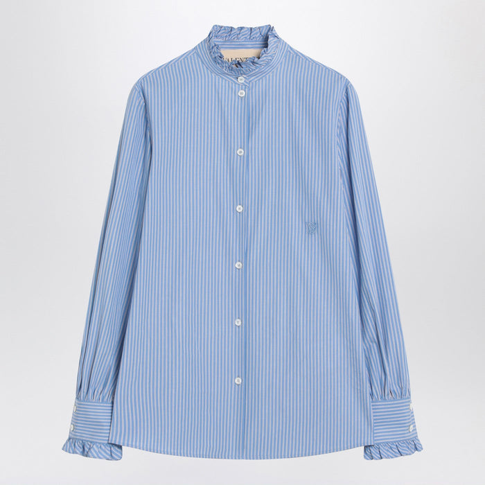 Valentino Light Blue Striped Shirt In Cotton