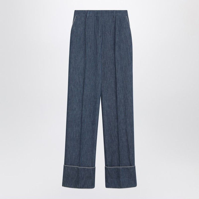 Valentino  Blue Trousers In Chambray Denim