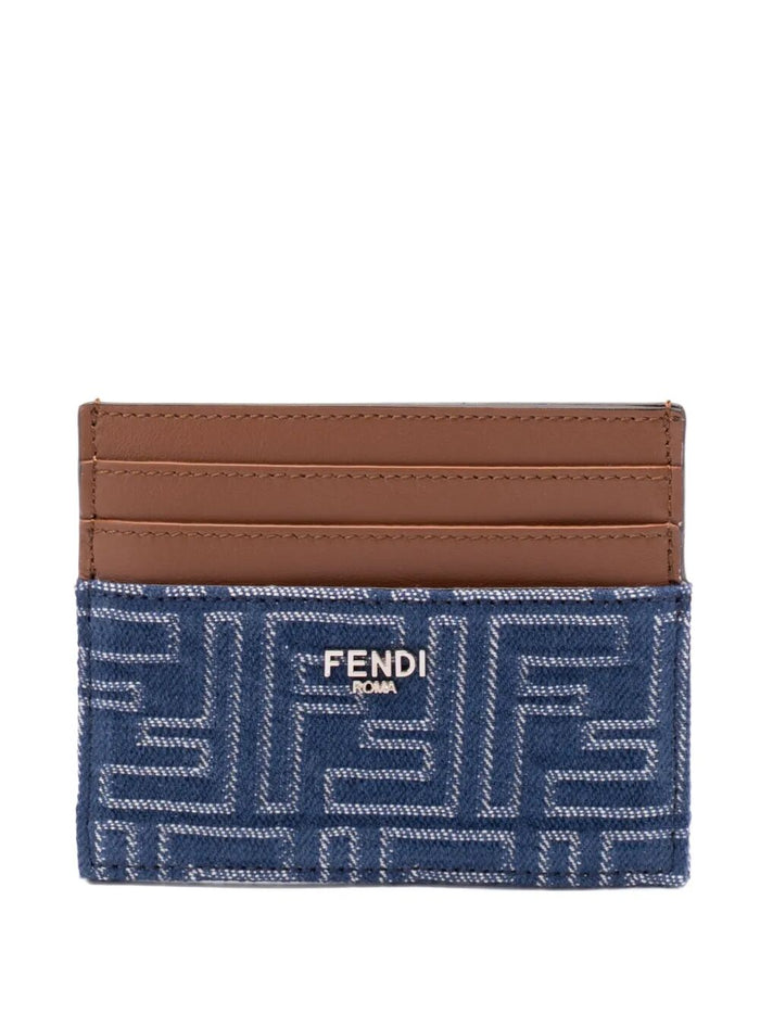 Fendi Leather And Denim-Effect Ff Jacquard Card Holder