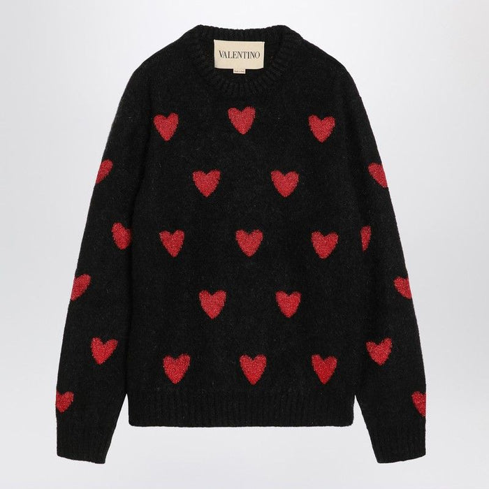 Valentino  Jacquard Heart Pattern Sweater Black/Red