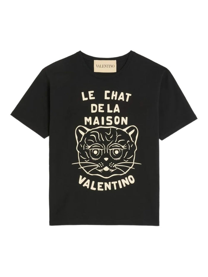 Valentino  Black T-Shirt With Le Chat De La Maison Print
