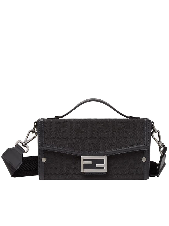 Fendi Baguette Soft Jacquard Black Polyamide Leather Bag