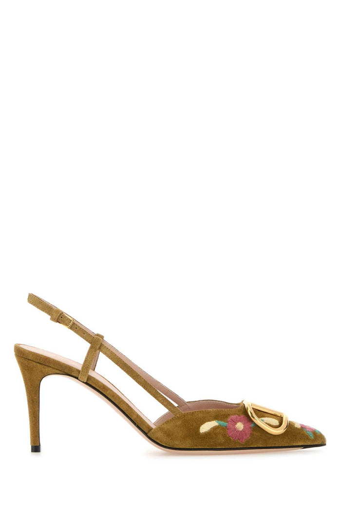 Valentino Garavani Camel Suede Vlogo Signature Pumps