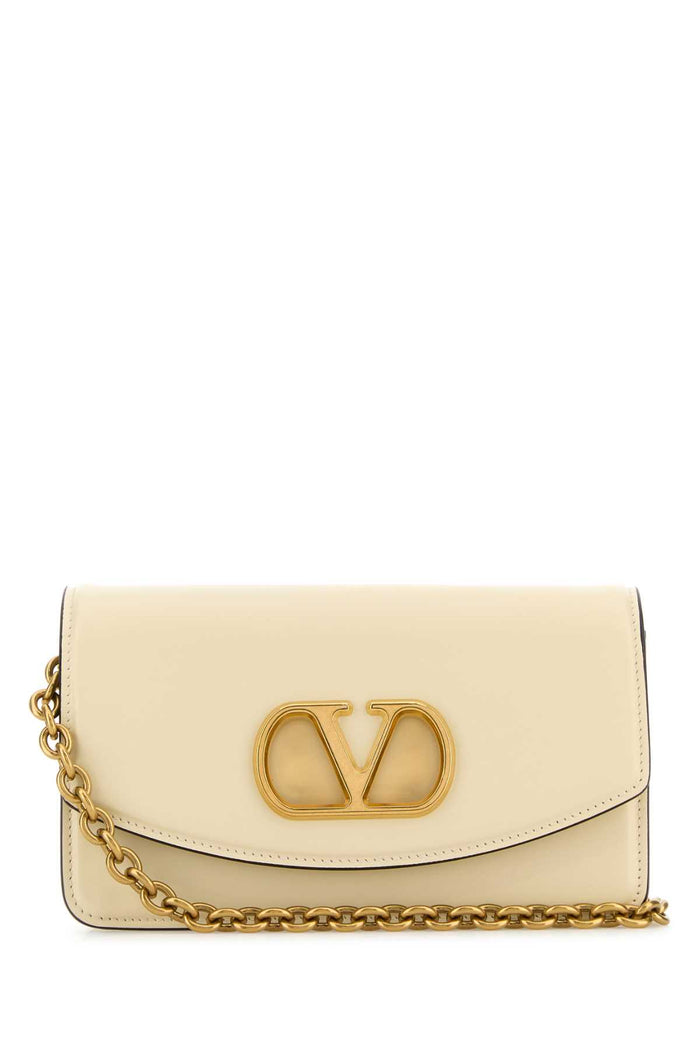 Valentino Garavani Ivory Leather Vlogo Signature Shoulder Bag