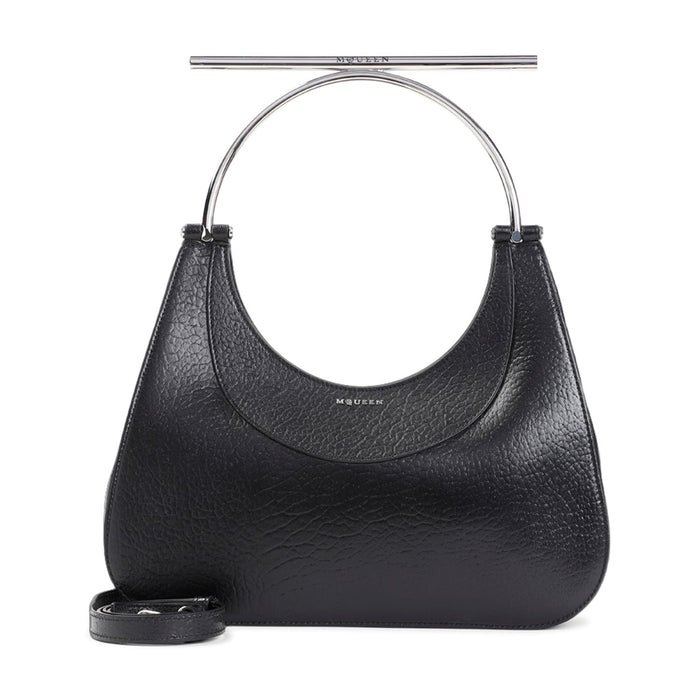 Alexander Mcqueen Black Leather Cross-Bar Handbag