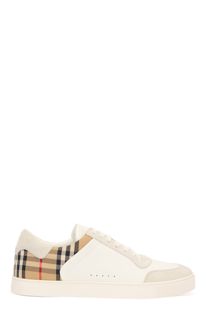 Burberry White And Check Leather Sneakers
