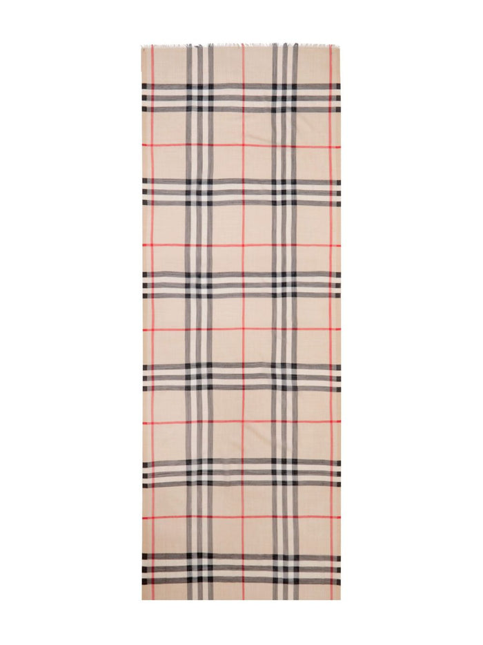Burberry Beige Red Black Check Gauze Scarf