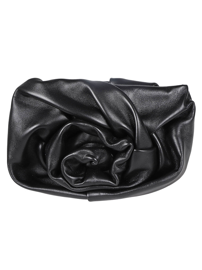 Burberry Black Nappa Leather Rose Clutch