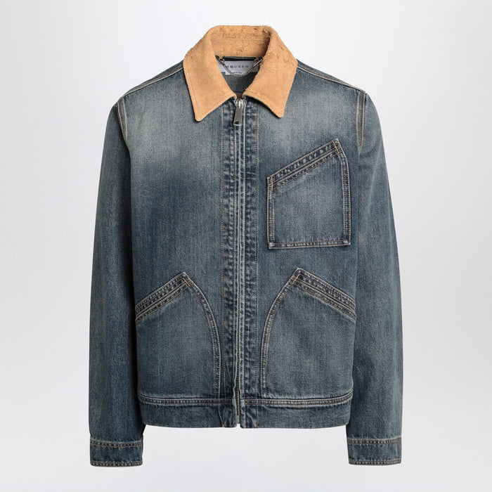 Alexander Mcqueen Denim Jacket With Suede Collar