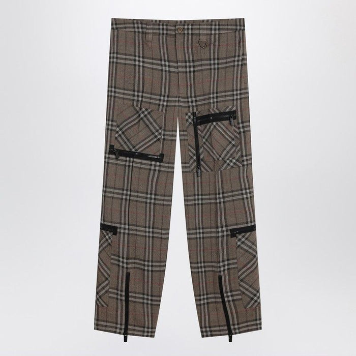 Burberry  Cargo Pants Check Pattern In Silk Blend