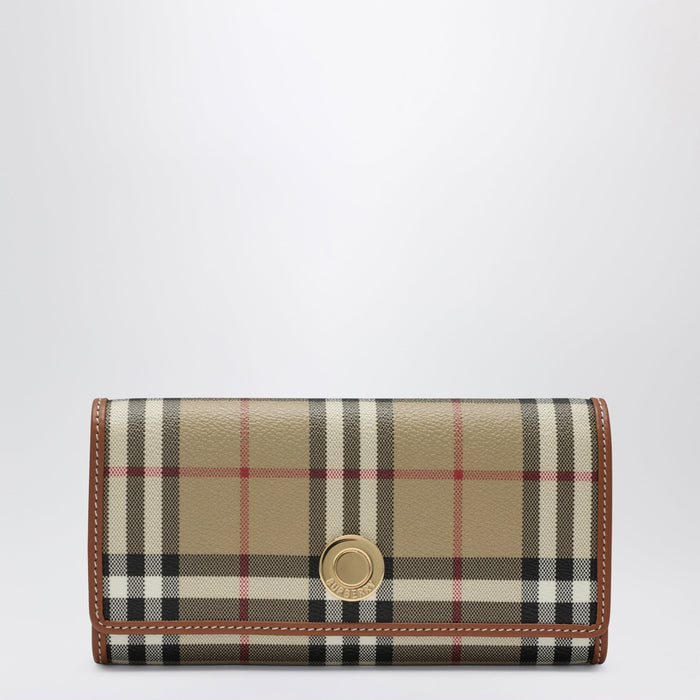 Burberry Check Continental Wallet In Coated Cotton Blend, Beige