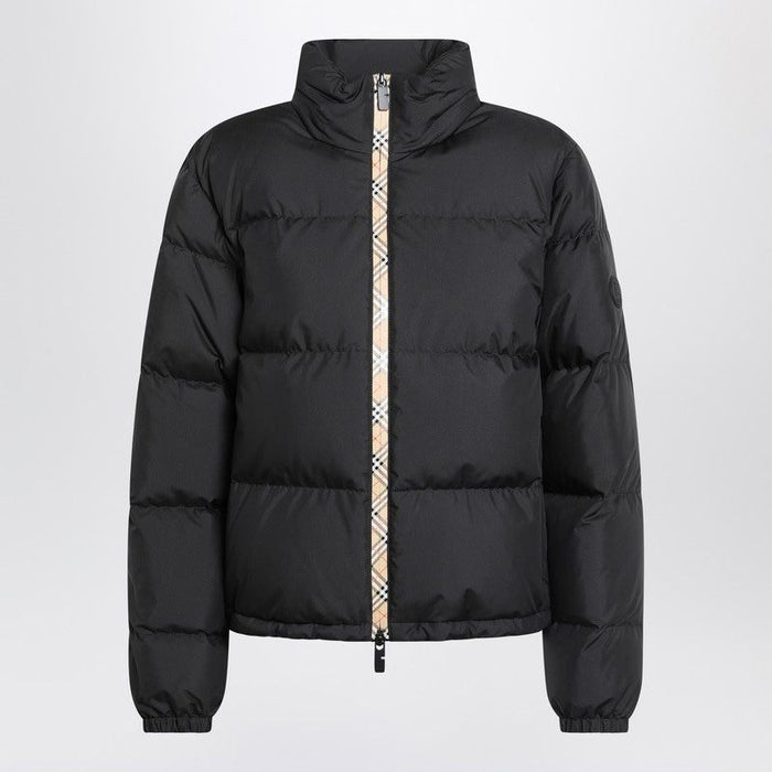 Burberry  Black Zip-Up Puffer Jacket With Check Detail