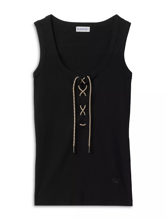 Burberry Black Ribbed Cleo Tank Top Cord Check