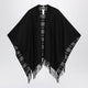 Burberry Reversible Wool Check Cape With Fringes In Black