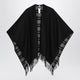 Burberry Reversible Wool Check Cape With Fringes In Black