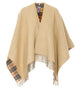 Burberry Beige Check Pattern Reversible Design V-Neck Open Front Draped Design Fringed Edge