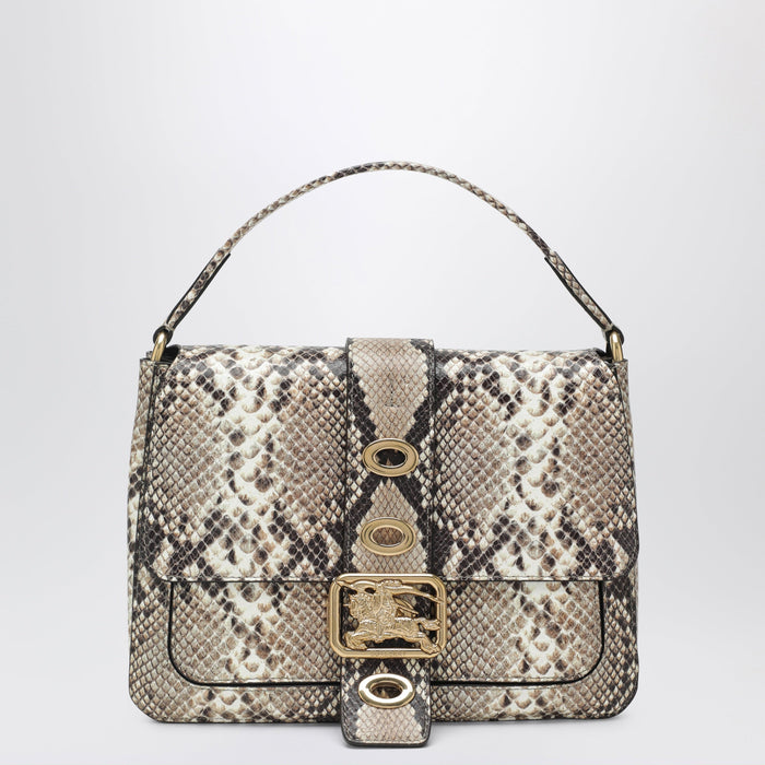Burberry Small Rider Bag In Calf Leather, Natural/Dk Brown