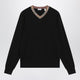 Burberry Black Wool Sweater With Check Motif Neckline