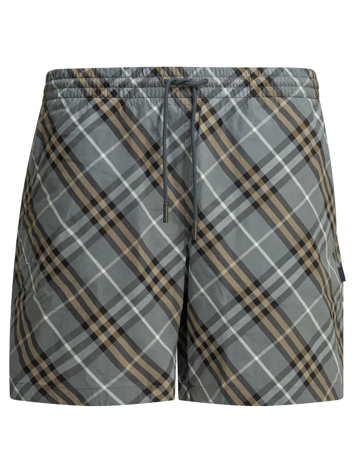 Burberry Check Beach Blue Nylon Shorts