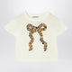 Burberry Chalk White T-Shirt With Bow With Checked Pattern