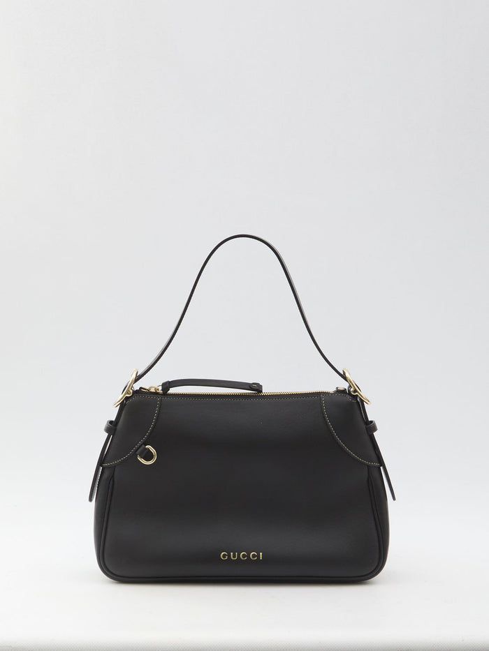 Gucci Black Leather Medium Gg Emblem Shoulder Bag