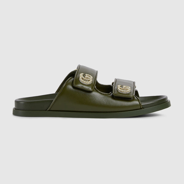 Gucci Olive Green Leather Slippers