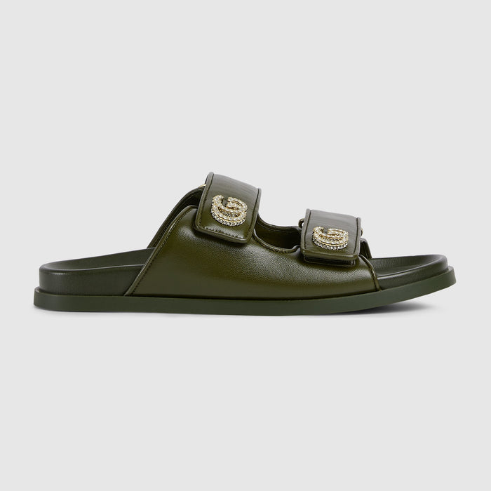 Gucci Olive Green Leather Slippers