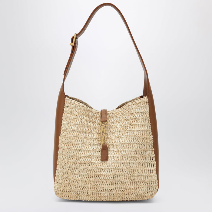 Saint Laurent Le 5 À 7 Small Raffia And Leather Bag, Pale Brown/Brick