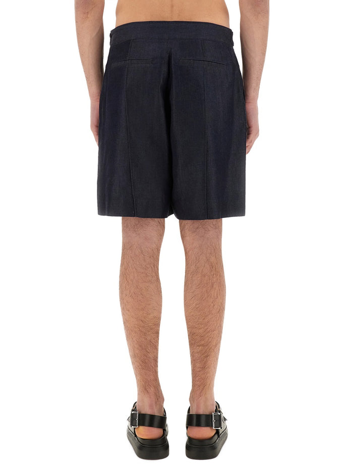 Alexander Mcqueen Blue Cotton Lyocell Shorts