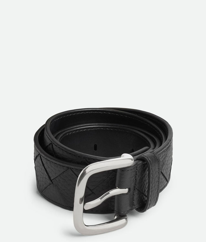 Bottega Veneta Taurillon Black Silver Leather Belt