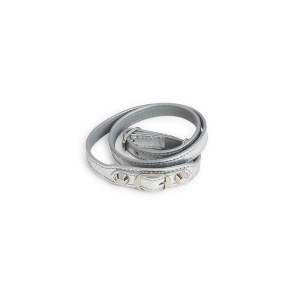 Balenciaga Silver Grey Leather City Triple Bracelet