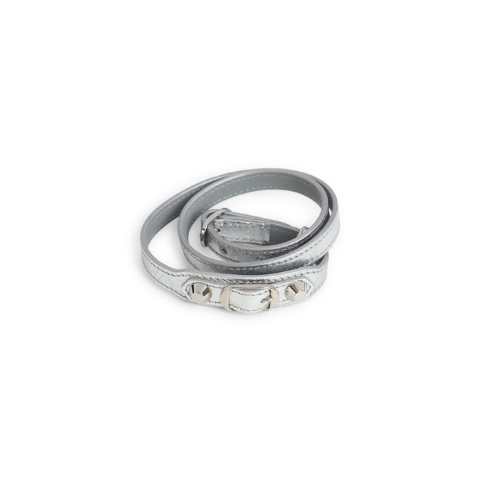 Balenciaga Silver Grey Leather City Triple Bracelet