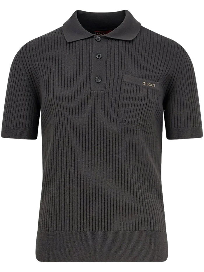 Gucci Dark Grey Wool Blend Polo Shirt