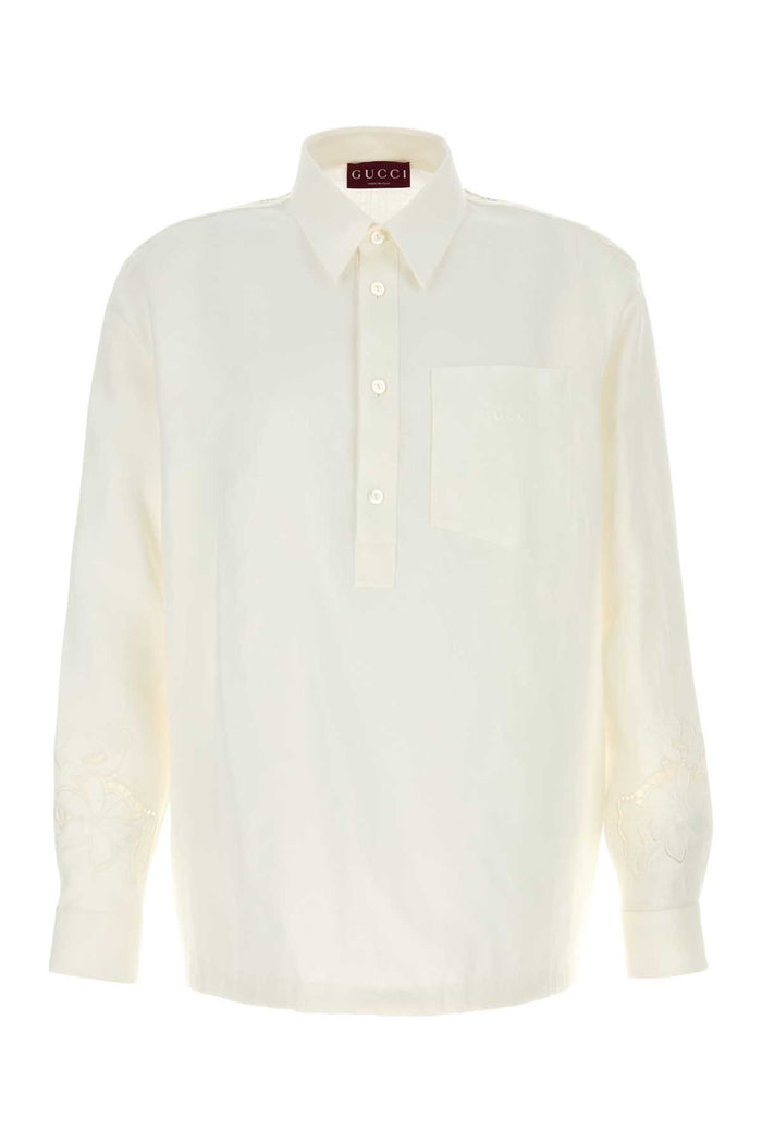 Gucci White Linen Polo Shirt