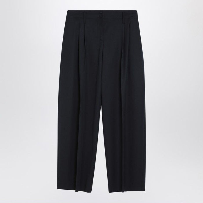 Alexander Mcqueen Navy Blue Wool Wide-Leg Pant