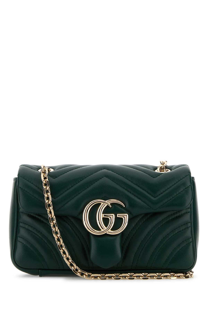 Gucci Dark Green Nappa Leather Small Gg Marmont Shoulder Bag
