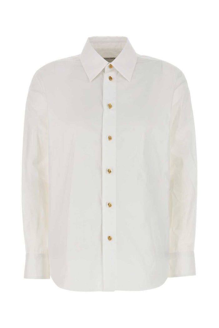 Bottega Veneta White Cotton Poplin Shirt With Metal Knot Buttons