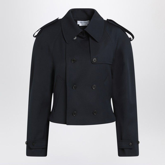 Alexander Mcqueen Midnight Blue Wool Trench Coat