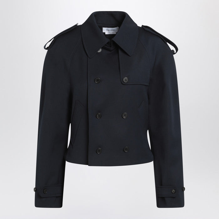 Alexander Mcqueen Short Double-Breasted Navy Blue Jacket