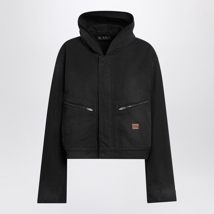 Balenciaga  Cropped Jacket With Hood In Black