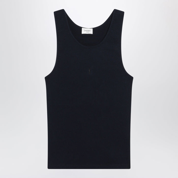 Saint Laurent Cassandre Ribbed Cotton Jersey Tank Top In Blue