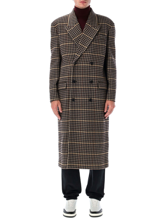 Saint Laurent Saint Laurent Checked Wool Long Coat