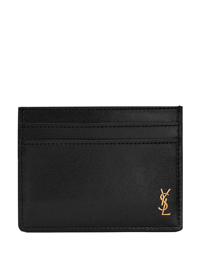 Saint Laurent Tiny Cassandre Credit Card Case In Shiny Leather