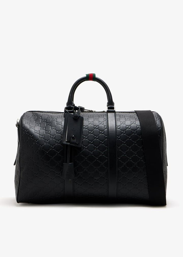Gucci Black Leather Emblem Travel Bag